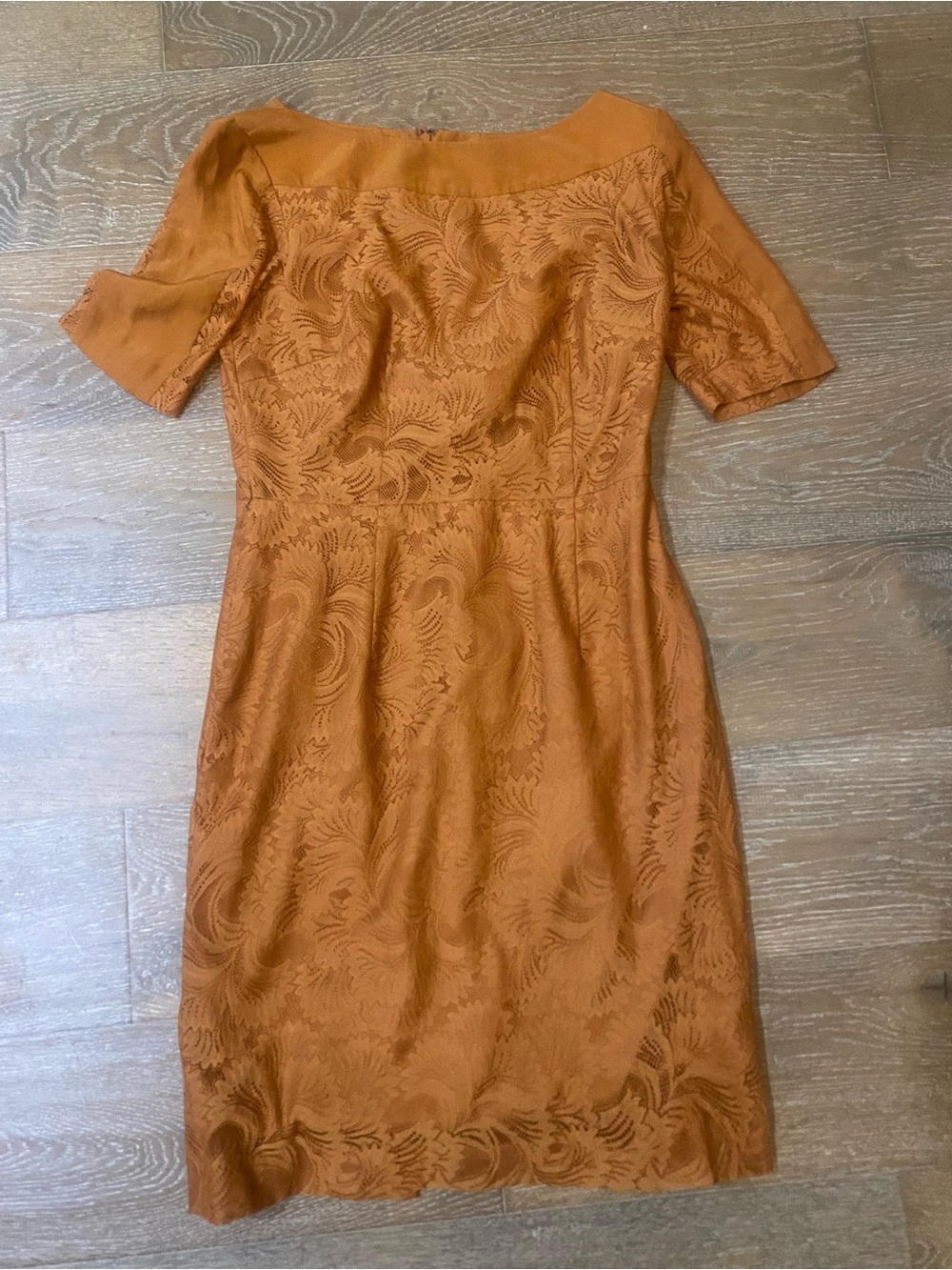 New Antonio Melani Burnt Orange Silk Lace Sheath Boat Neck Career Work Dress 8